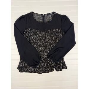 Forever 21 Polka Dot Blouse Black Sheer Long Sleeve Size Medium